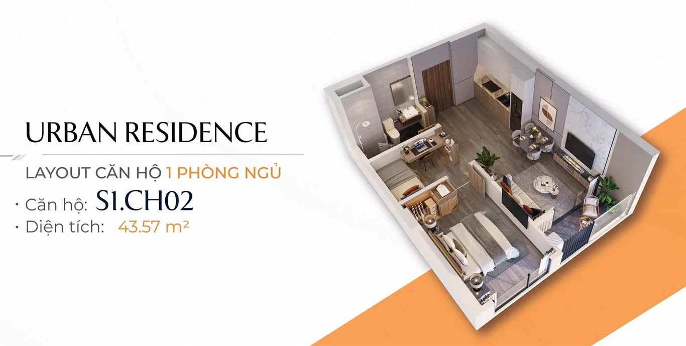 Layout thiết kế căn hộ 1PN+