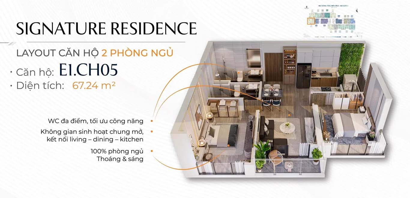 Layout thiết kế căn hộ 2PN