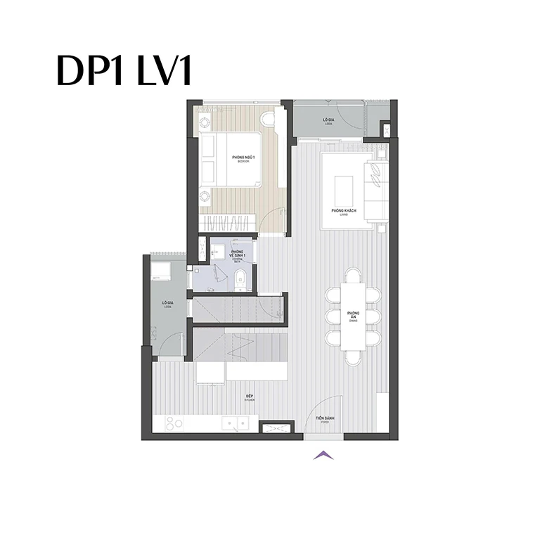 Duplex 2 phòng ngủ 129 m2 tầng 1
