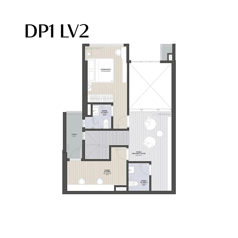 Duplex 2 phòng ngủ 129m2 tầng 2