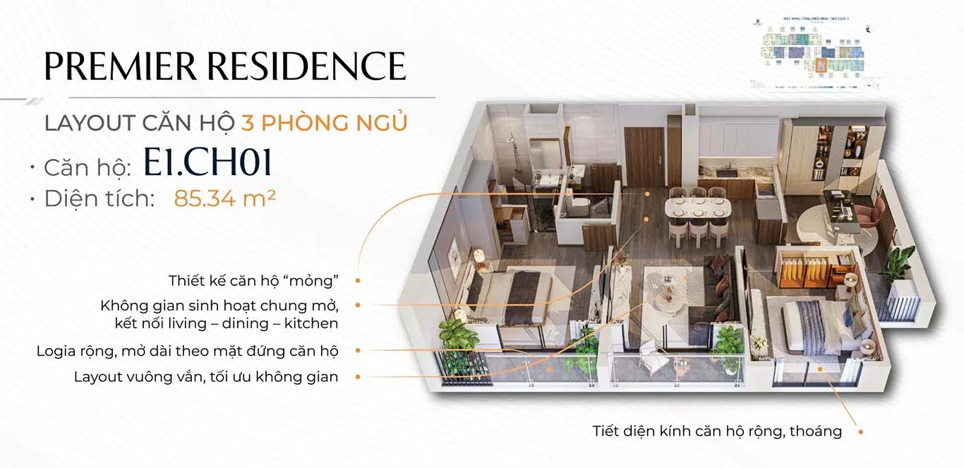 Layout thiết kế căn hộ 3PN